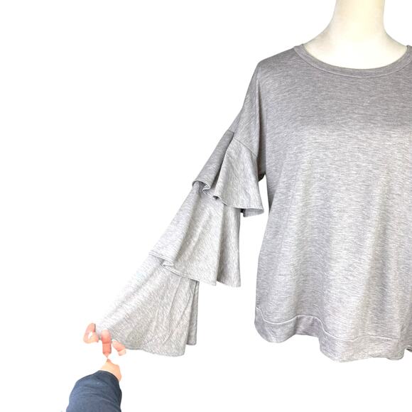 Kickoff Couture Grey Baylor Collegiate Patch Long Tiered Ruffle Sleeve Sweater - Picture 6 of 11